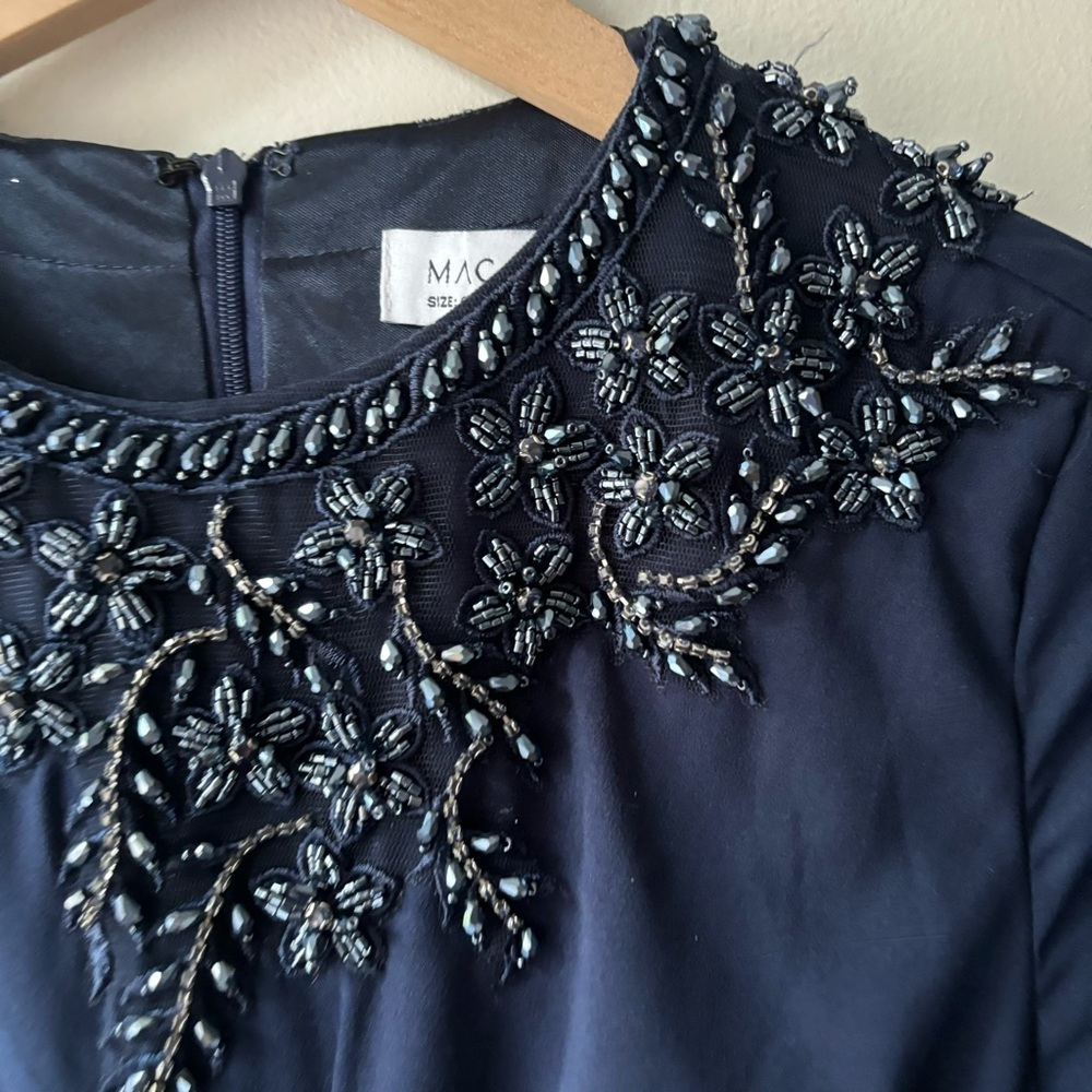 Mac Duggal Dazzling Crew Neckline A-line Dress maxi‎ embellishment Navy Sz 6 - Picture 10 of 12
